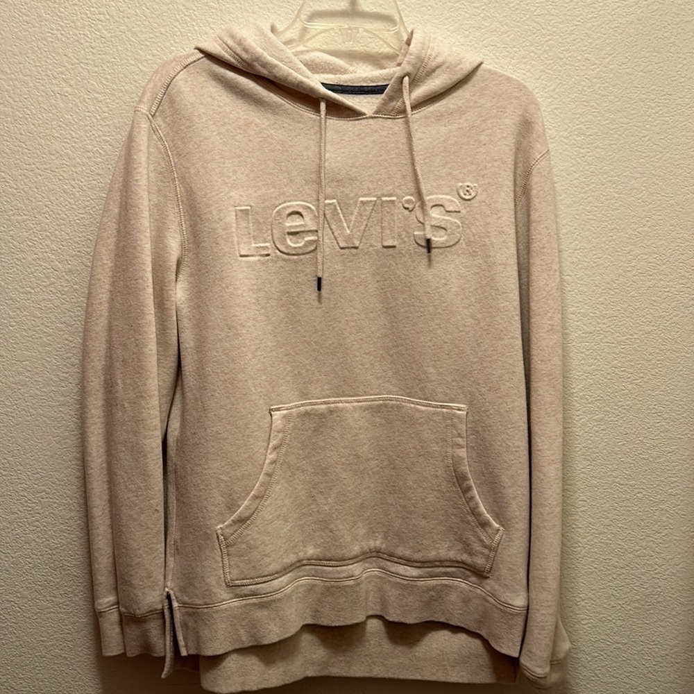 Men Levi’s Hoodie Hooded Sweatshirt White Size Small with Drawstrings